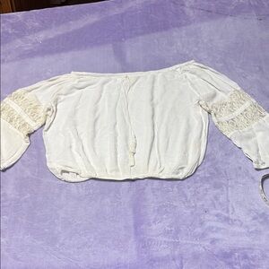 True Destiny White Relaxed Crop Blouse with Tie Front